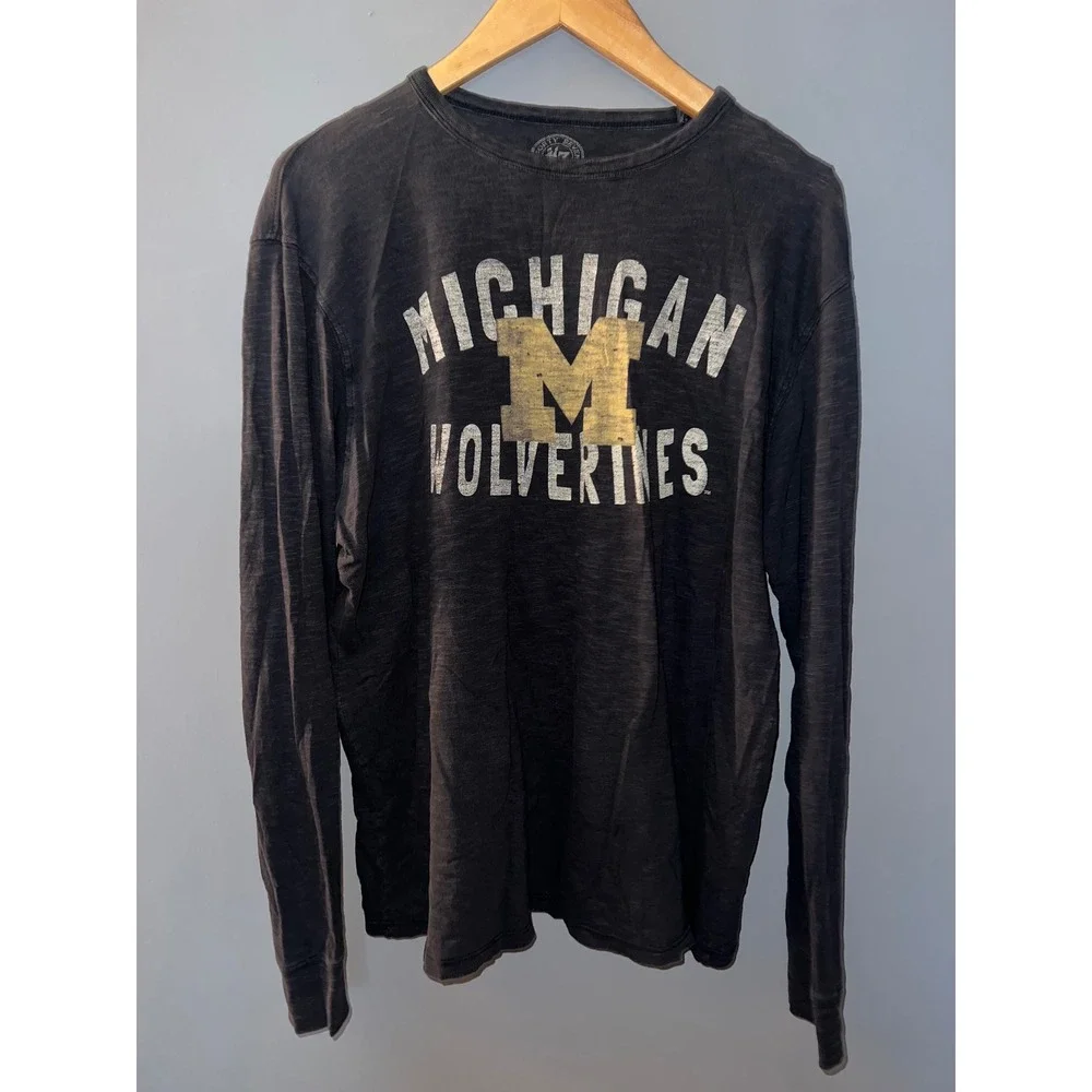 47 Brand Michigan Wolverines Mens Medium Long Sleeve Slub Graphic T-Shirt Gray